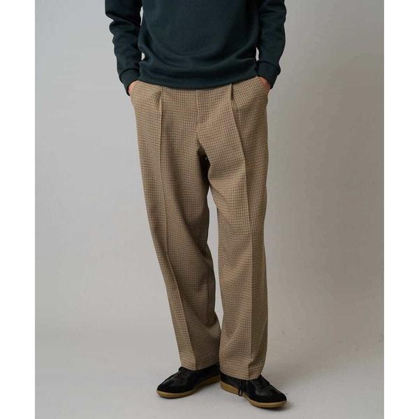 【イージーケア/毛玉になりにくい】LANATECチェックワンタックワイドイージースラックス【洗濯機で