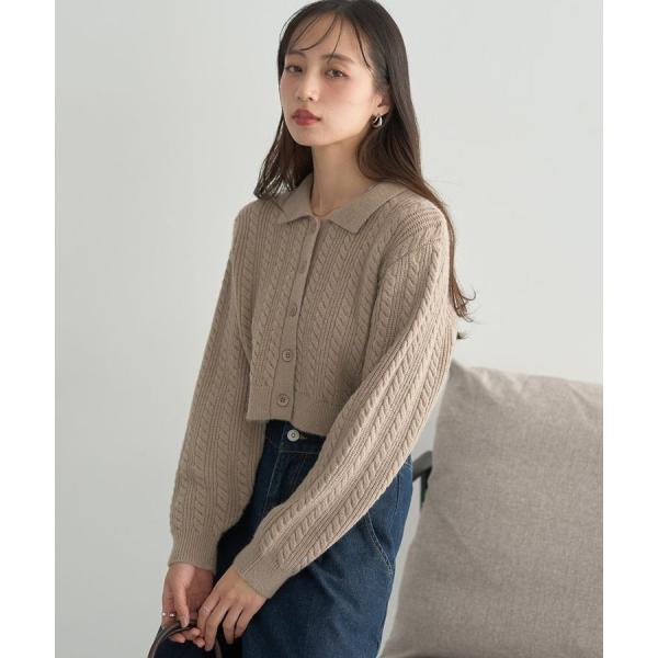 襟付きケーブルニットジャケット
