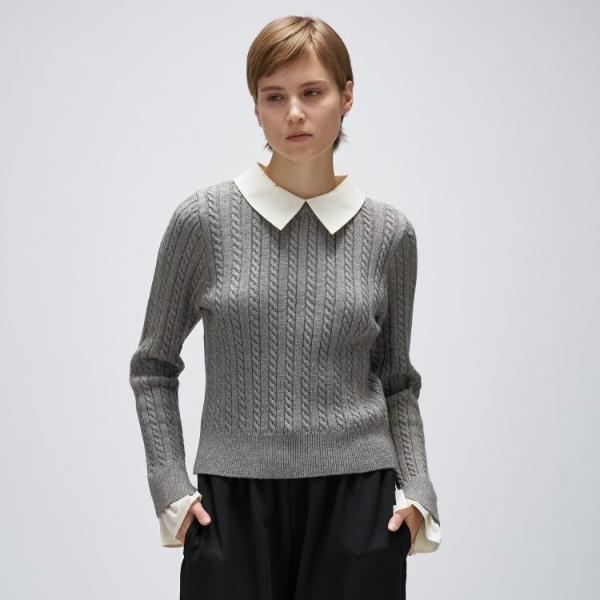 2wayバイカラーミニケーブルニット