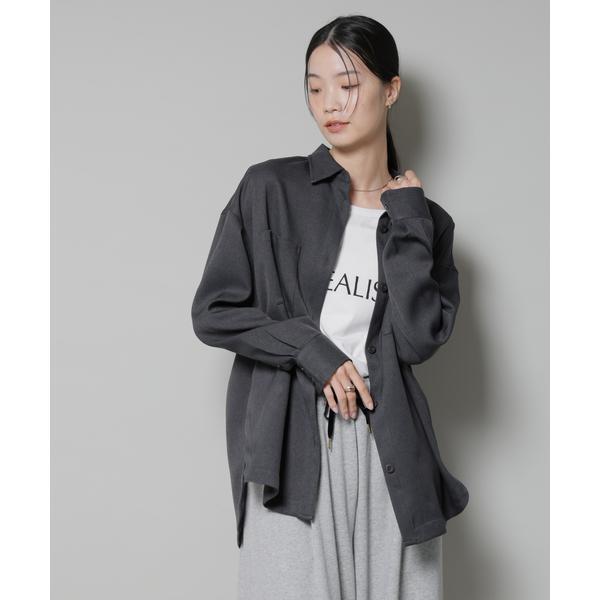 ウールライクポリエステルワイドシルエットシャツ(セットアップ可)