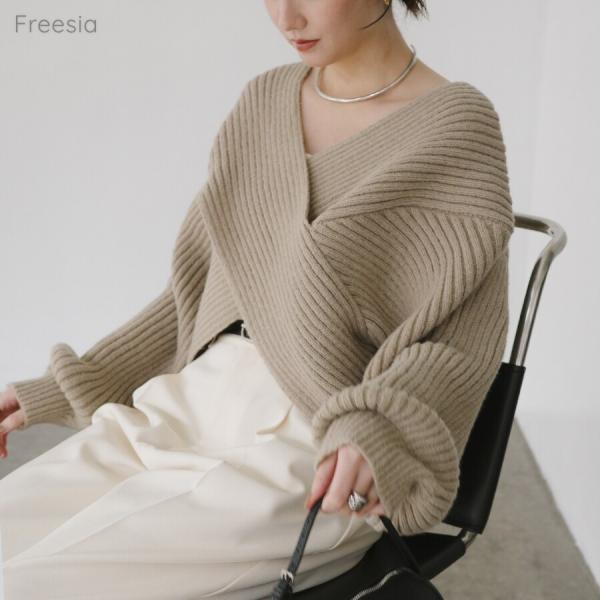 クロスデザイン 2way リブ ニット トップス Freesia フリージア