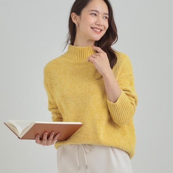 【S-LL】ほんのりラメで女性らしい ベロアモールモックネックニット