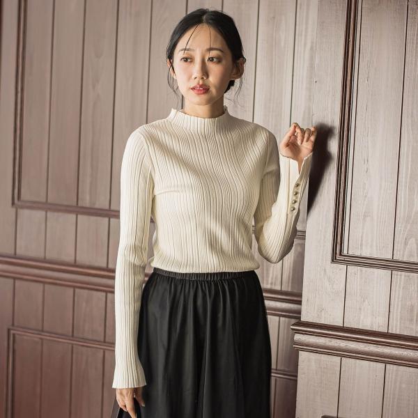 【新色追加】袖ボタンランダムリブニット≪手洗い可能≫