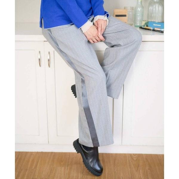 [日本製]サイドラインウールストライプワイドパンツ
