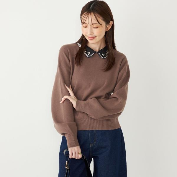 SHIPS Colors:〈手洗い可能〉ビジュー カラー ニット◇