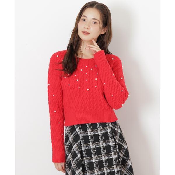 ランダムパールミニケーブルニット