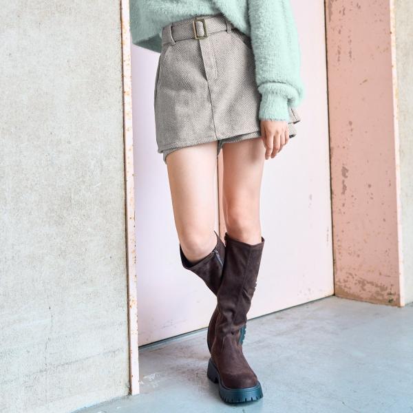 ベルトつきヘリンボ-ンペプラムスカパン