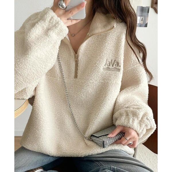 《Javaジャバコラボ》ボア素材×刺繍でおしゃれ上級者に格上げ♪アノラックハーフジッププルオーバー
