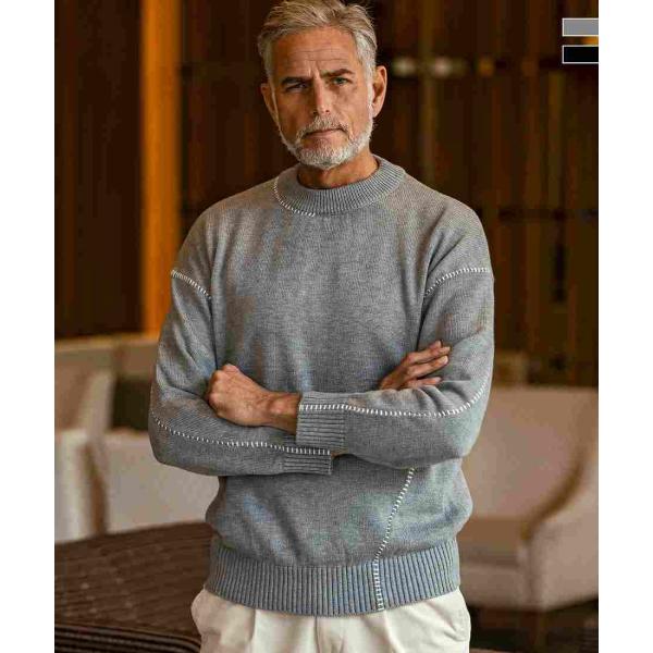 AKM Contemporary ステッチデザインクルーネックニット