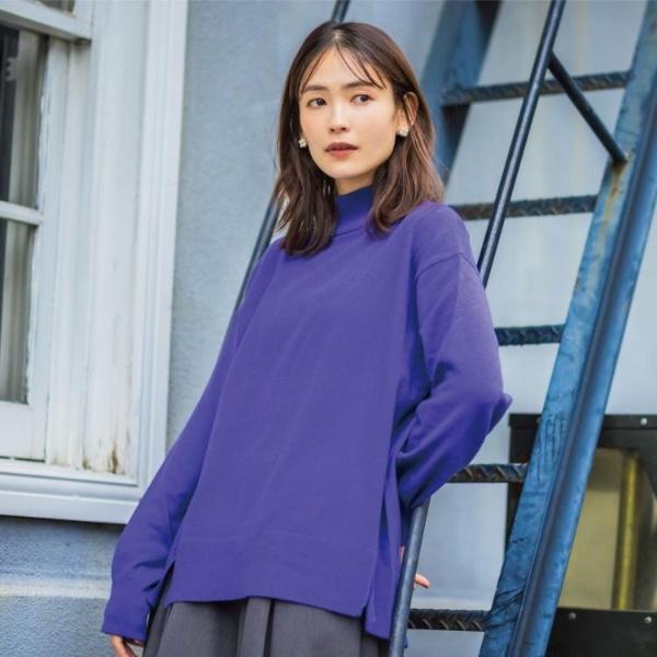 【静電気防止／手洗い可】クリーミータッチハイネックニット