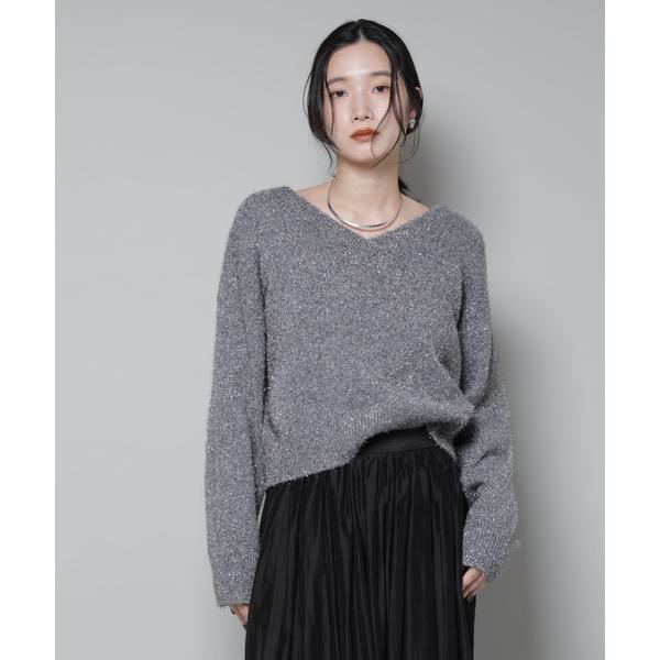 前後2wayラメミックスフェザーニット