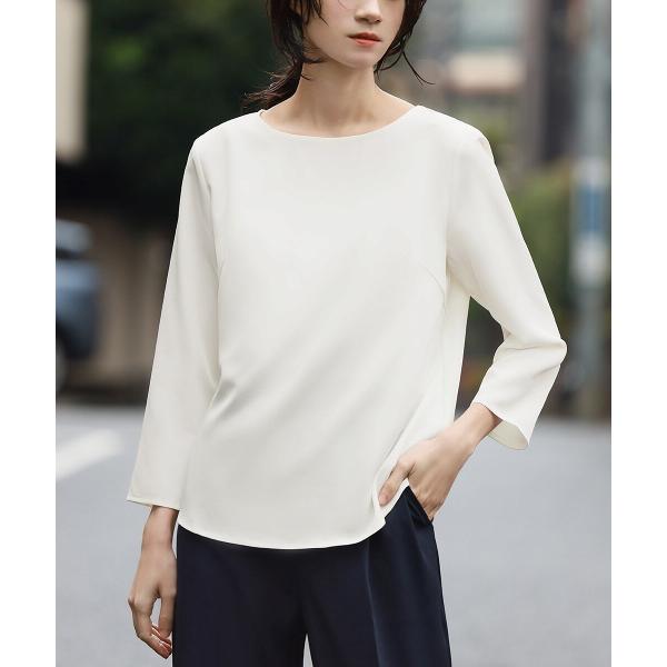 [洗える]ラウンドカットクルーネックブラウス オフィス ビジネス フォーマル セレモニー