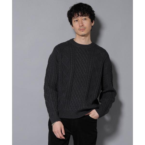 コットンMIXバルキーケーブルニット
