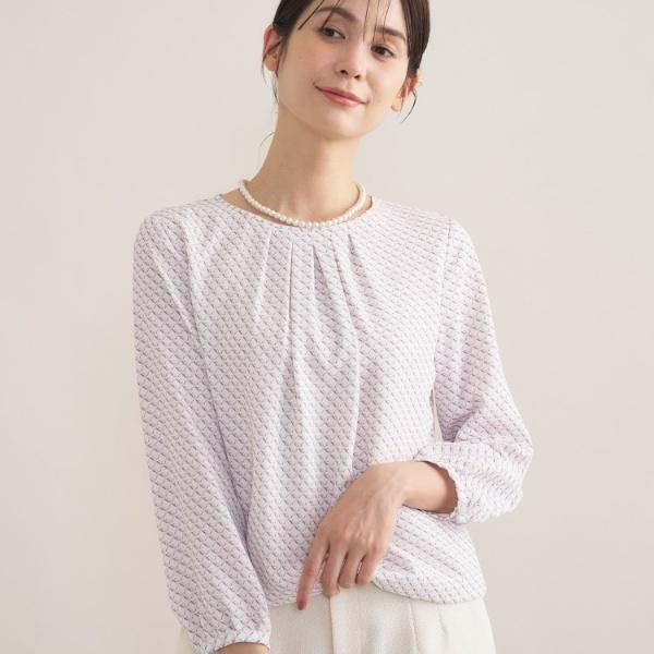 【洗える／透けにくい】ダイヤ柄プリントブラウス