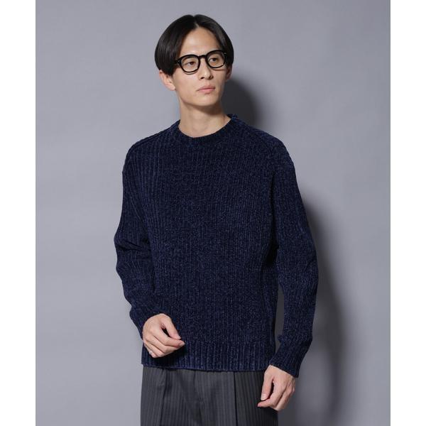 ローゲージ ベロアモール クルーネックニット