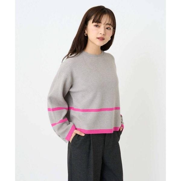 【小さいサイズ】配色ライン片畦編みニット/洗える