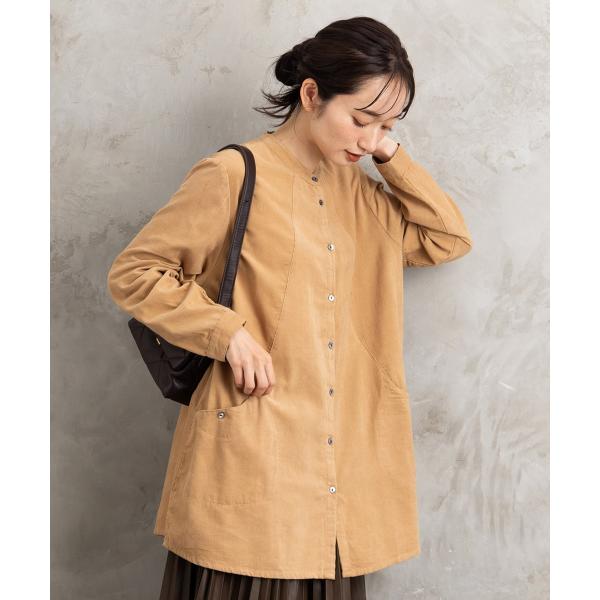 【大きいサイズ】INDESIGN コーデュロイバンドカラーシャツ