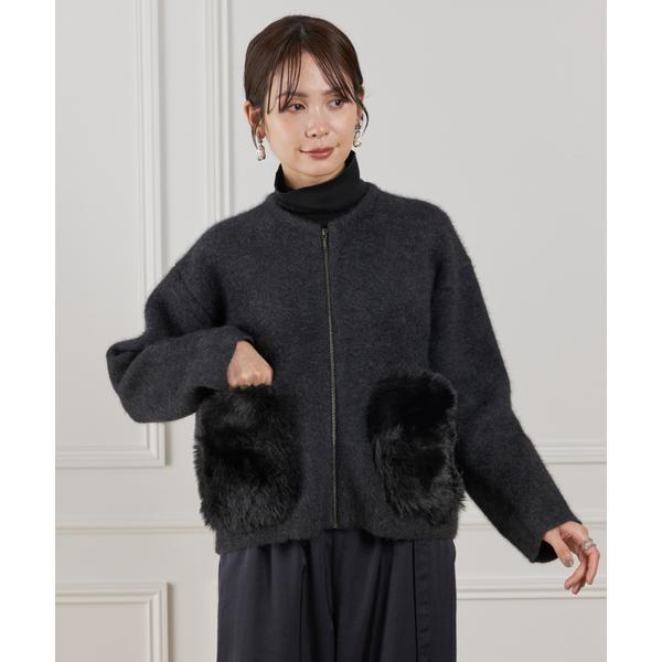 《45th限定企画》フェイクファーポケット ラクーン ニットブルゾン