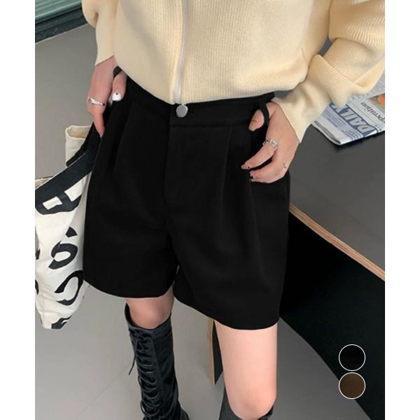 タックショートパンツウール風ワイドパンツ