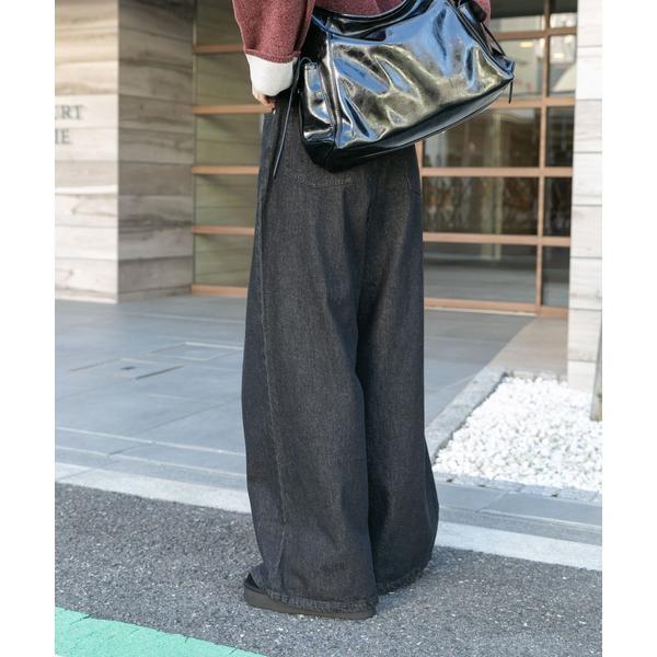 ベルト付ワイドデニム