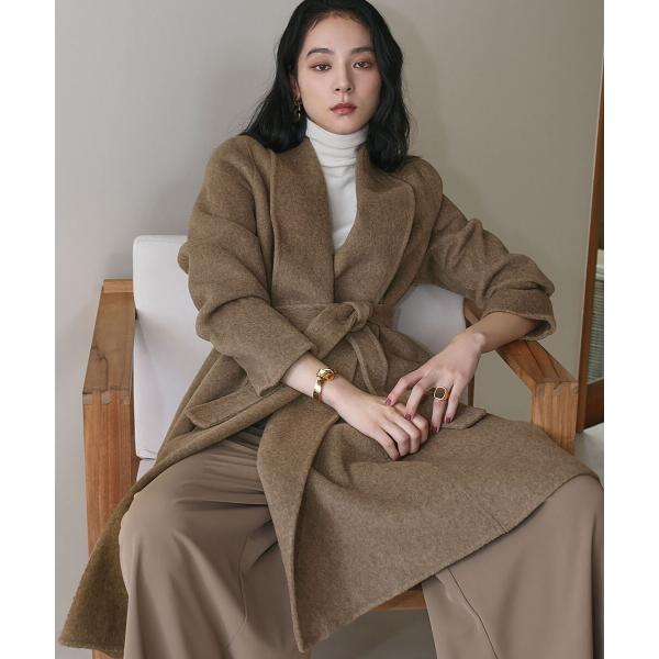 【ウール90％＋アルパカ10％】ノーカラー オーバーサイズ ロング丈 ガウンコート