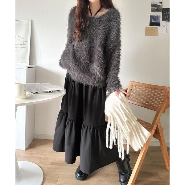 二度見の華やかさ。シャギーニット×ティアードキャミワンピースセット（セットアイテム）