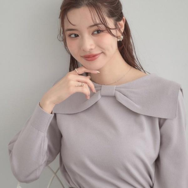 【着映え】リボンカラー デザインニット
