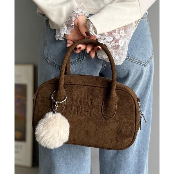 【mily bilet】甘い見た目で実力派♪エンボスロゴスウェードライクミニボストンバッグ