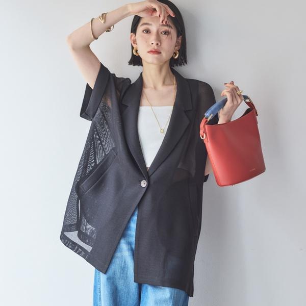【ロングHIT/名品】メッシュフレンチスリーブジャケット／