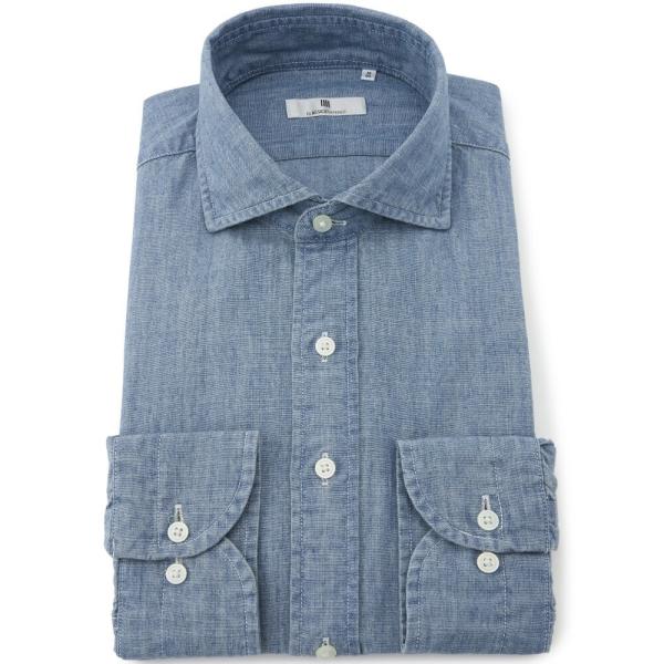【CLASSICO TAPERED】ワイドカラーワイシャツ ブルー インディゴ染