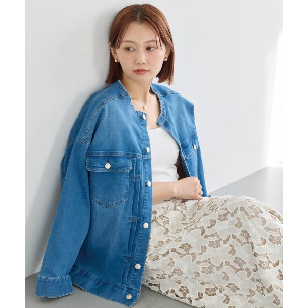 ノーカラーデニムジャケット