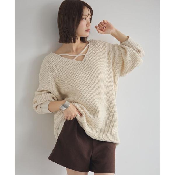 アンチピリングクロスネックルーズニット