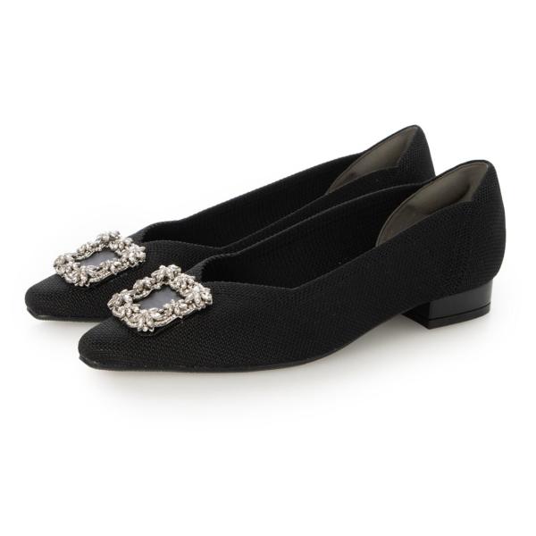 【26春夏新作】 【柔らかい・クッション】ビジューバックルソフトニットVカットパンプス JA5926