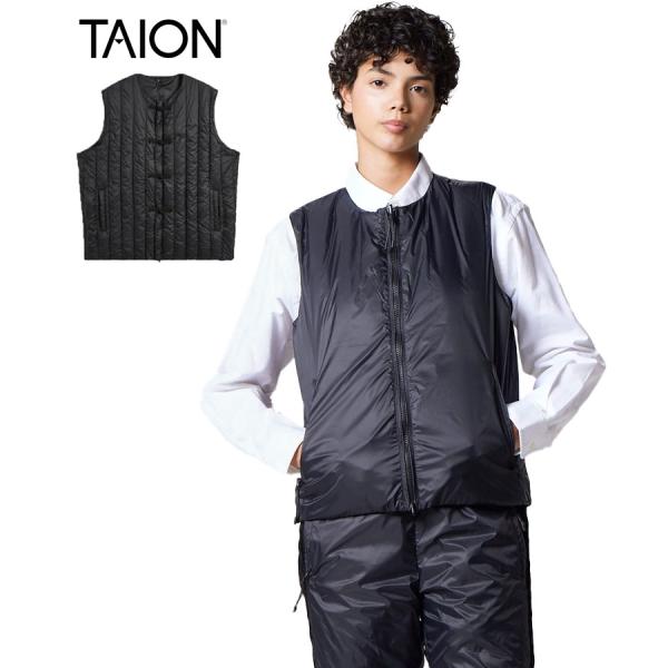 ジャパンスペシャル チャイナボタン ダウンベスト / ブラック×ブラック [TAION-V01JS]