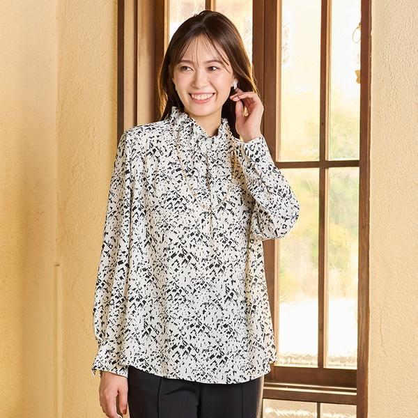 【手洗いOK・吸水・速乾・接触冷感】ギャザー・ハイネックブラウス