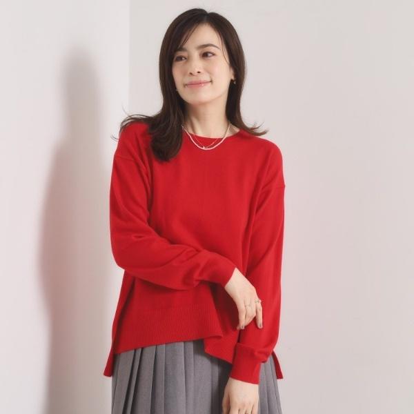 【静電気防止／手洗い可】クリーミータッチクルーネックニット