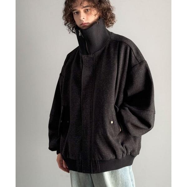 《JaVaジャバコラボ》 存在感のある一着。襟リブニットメルトン比翼ブルゾン オーバーサイズ