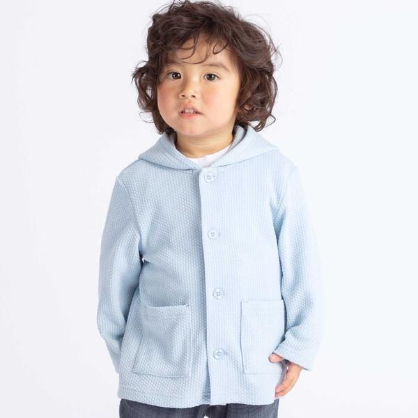 メランジワッフルポンポンフード付き長袖カーディガン(80~100cm)