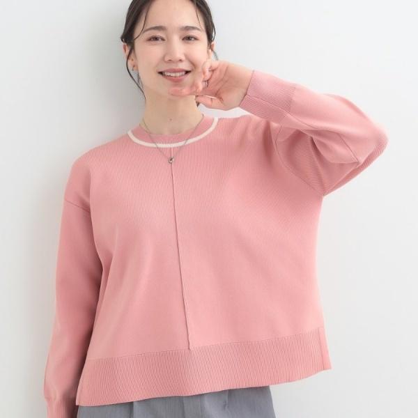 【洗濯機可S-LL】軽やかなパイピングがポイント スウェットライクニット