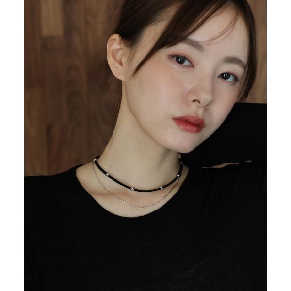 2連ボール黒紐ネックレス/ニッケルフリー