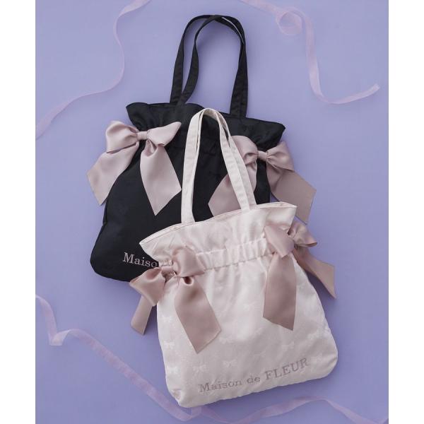 リボンジャカードダブルリボントートバッグ