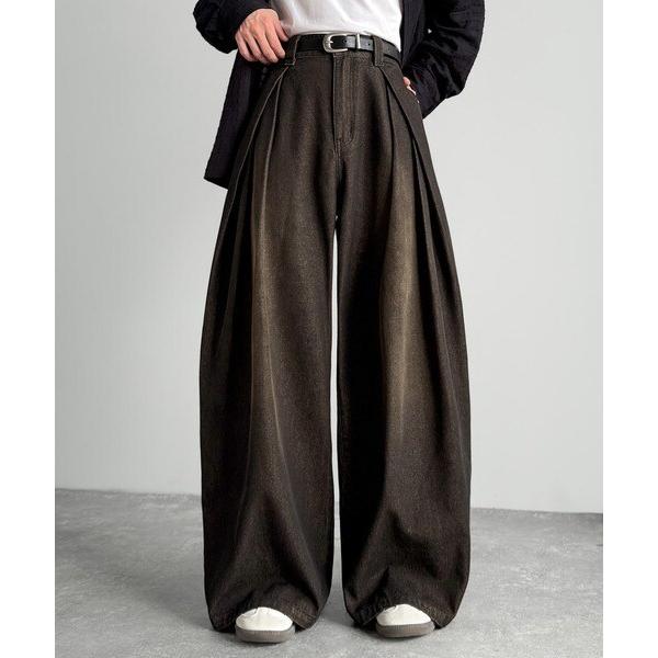 ヴィンテージ加工3タックワイドバルーンデニムパンツ