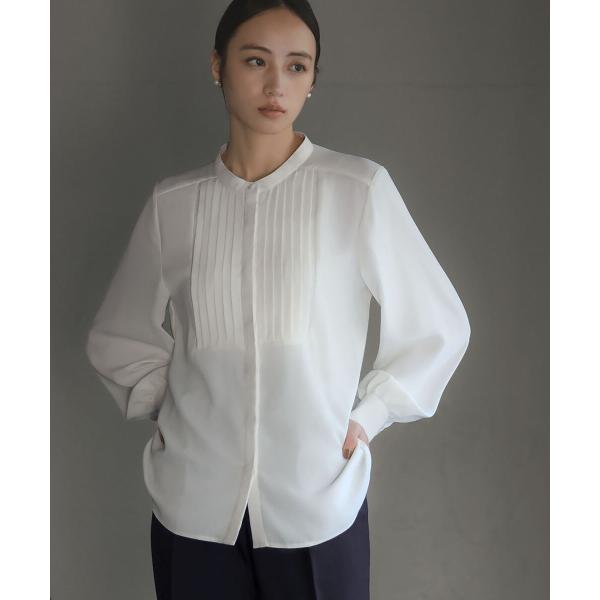 フロントタックスタンドカラーブラウス オフィス ビジネス フォーマル セレモニー【洗える】