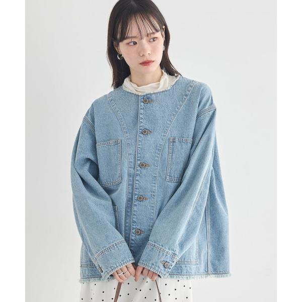 デニムノーカラーカバーオール