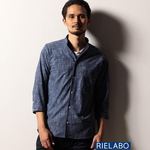 【RIELABO】カスレプリント ７分袖スタンドカラーシャツ