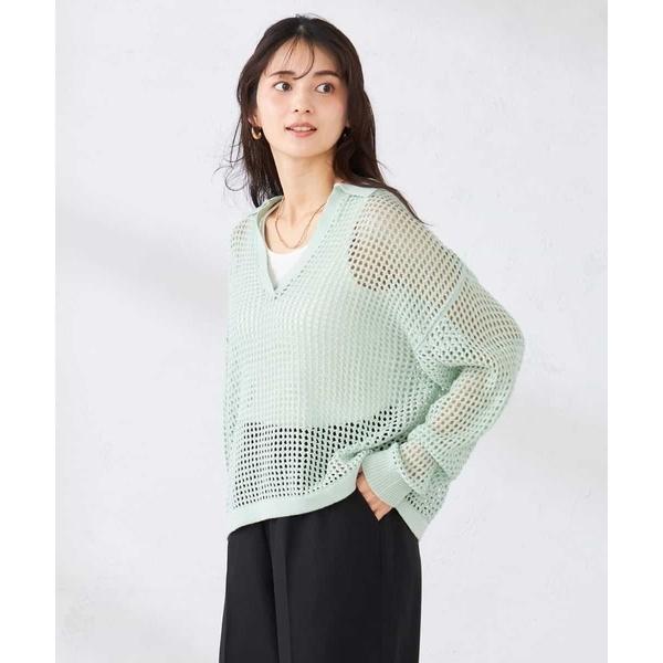襟付きメッシュニット