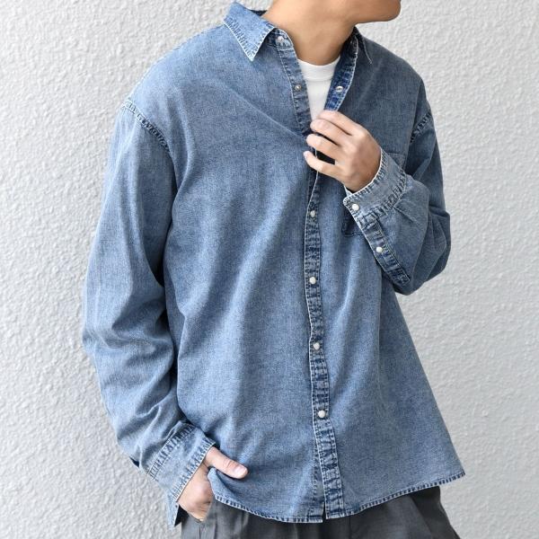 SHIPS any: 3.5oz スーパーライト デニム スナップ ボタン リラックス シャツ◇