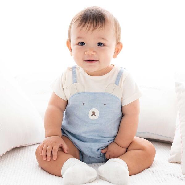 オーガニックコットンクマパッチ半袖カバーオール(70~80cm)