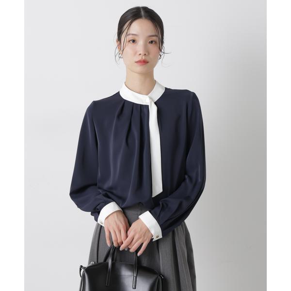 フロントタックバイカラーボータイブラウス