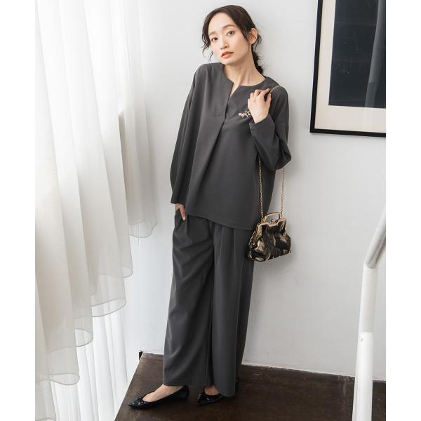 21号 FONTLAB　キーネックカットソー×ワイドタックパンツセットアップ